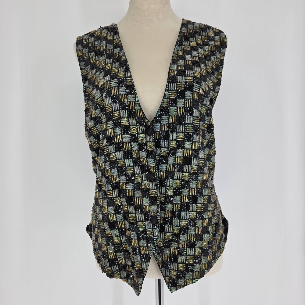 Womens Statement Embellished Beaded Suit Vest Medium Party Formal Retro 80s 90s